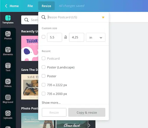 canva resize settings