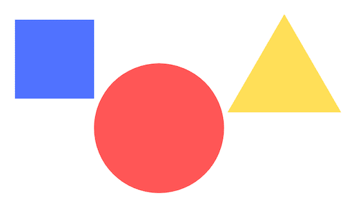 blue square, red circle, yellow triangle