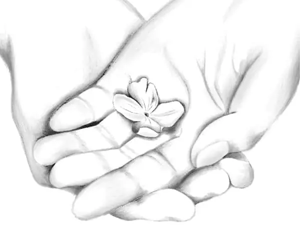 procreate drawing of hands holding flower