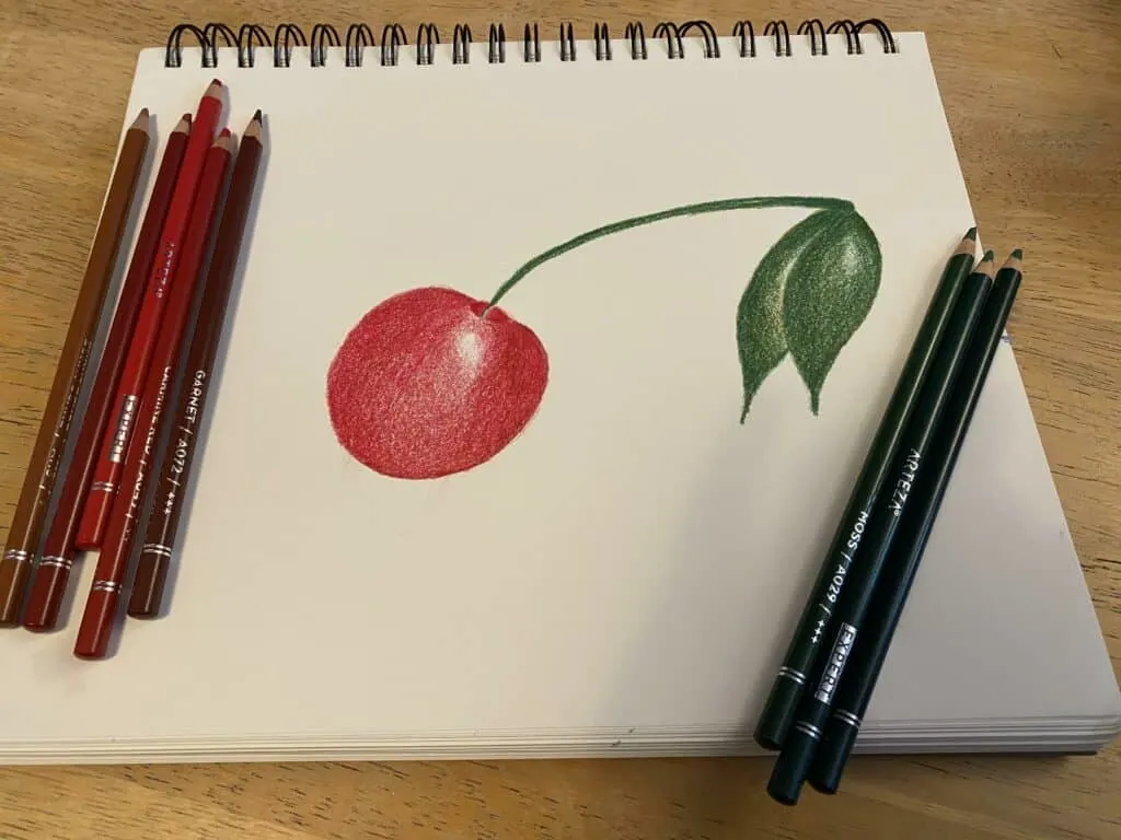 cherry drawing with colored pencils