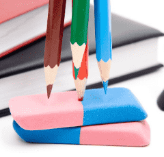 colored pencils and erasers