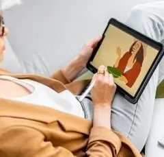 woman drawing on tablet with stylus