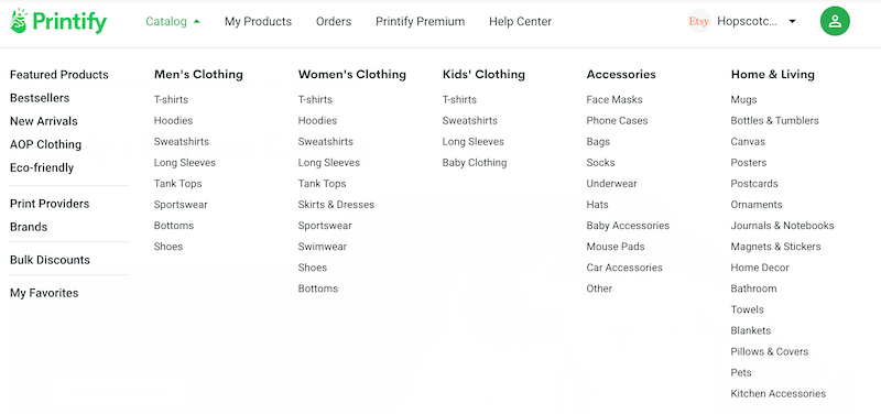 printify product categories