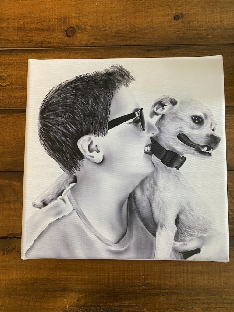 canvas print woman and dog front view