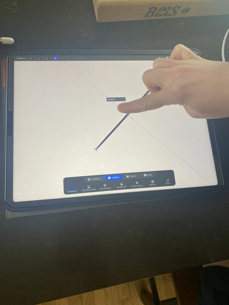 procreate rotating a line with magnetics and snapping transform tool