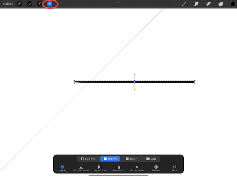 procreate transform tool with straight line example
