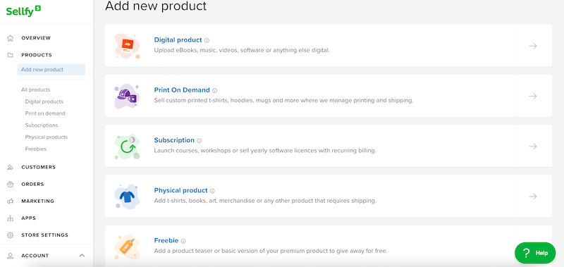 sellfy product options