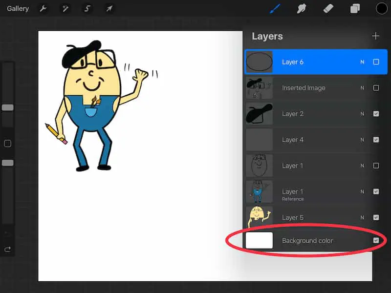 procreate layers with cartoon egg drawing with background layer