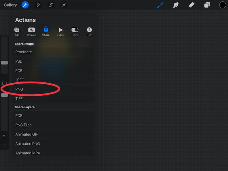 procreate export as png with transparent background