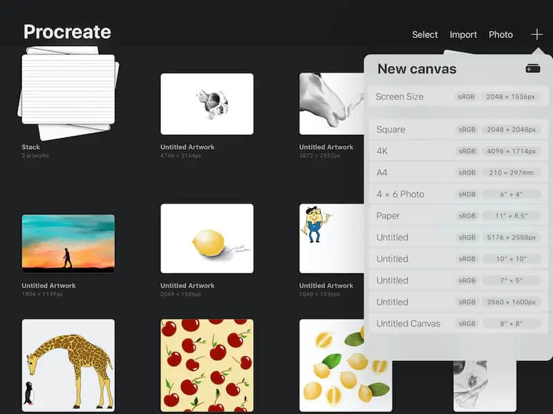 procreate create new canvas