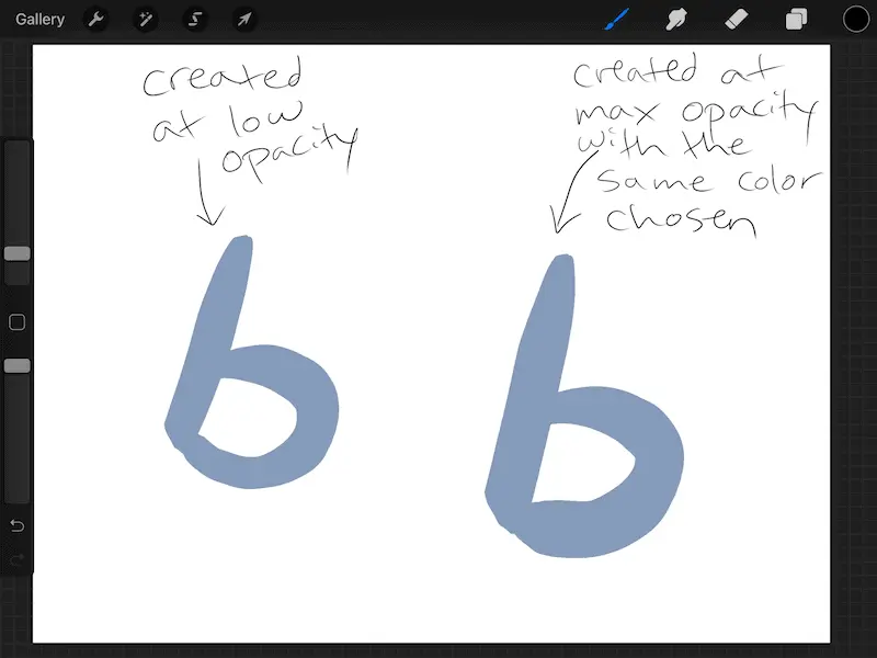 procreate opacity and color example