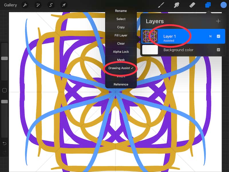 procreate assisted drawing in layers