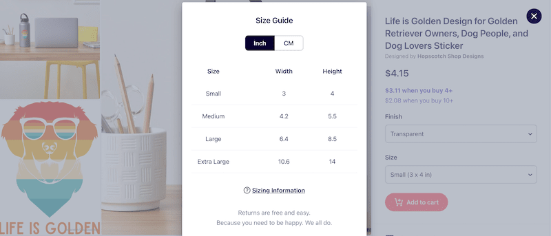 redbubble sticker sizes