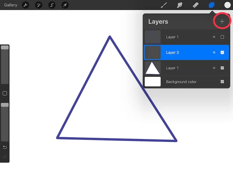 procreate add layer above filled triangle layers panel