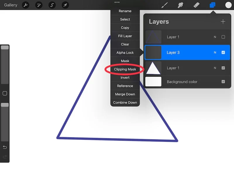 procreate clipping mask above filled triangle