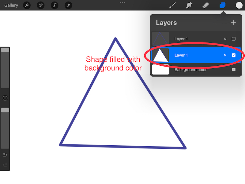 procreate triangle shape filled with white pigment