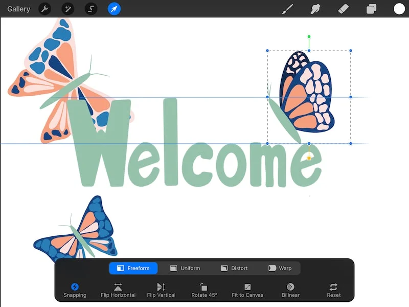 procreate transform tool snapping