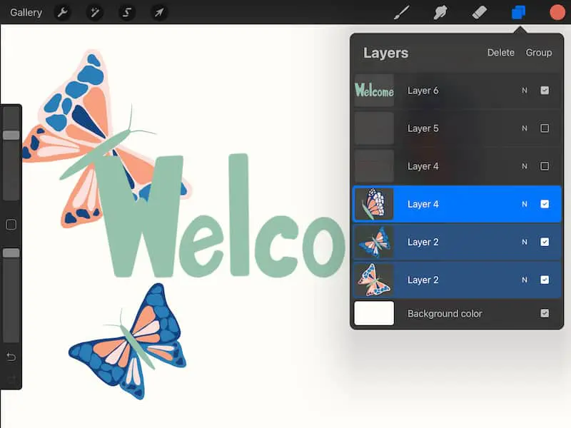 procreate select multiple layers