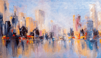 oil painting of cityscape