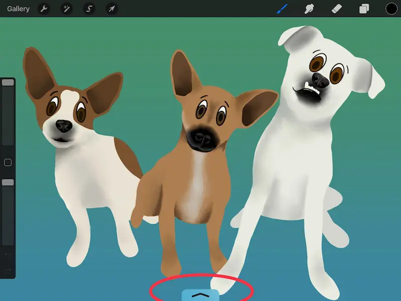 using procreate split view arrow dog drawing