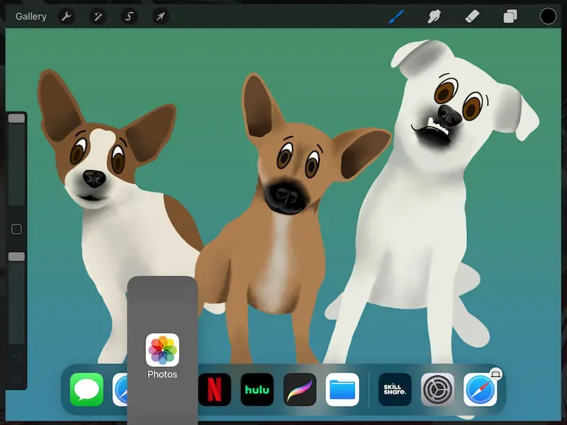 using photos app with procreate dog drawing