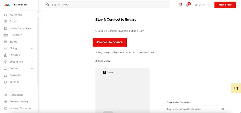 integrate printful with square