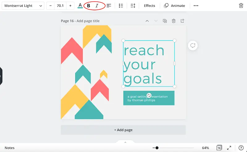 how to bold and italicize text in canva
