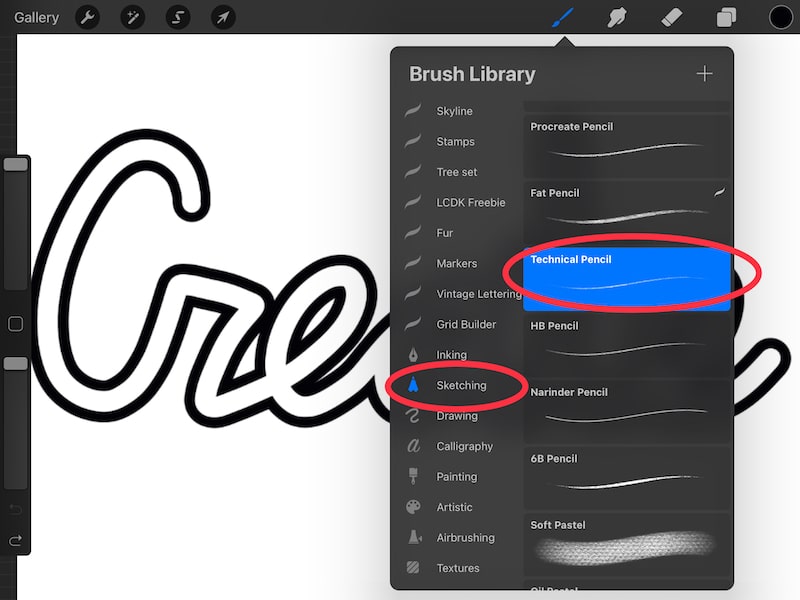 procreate technical brush