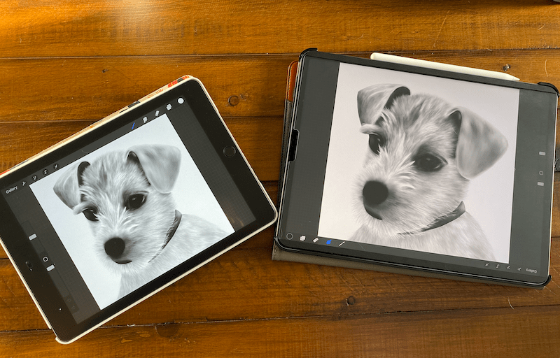 old ipad and new ipad dog drawing