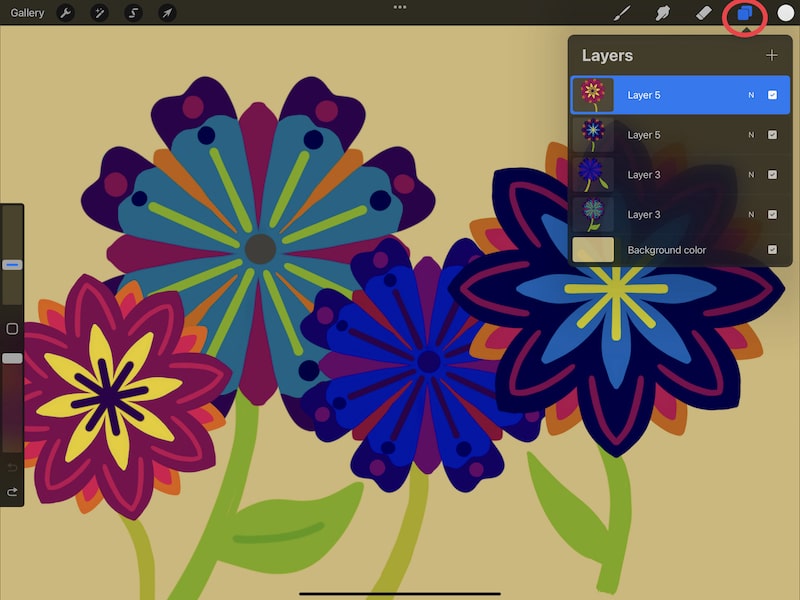 procreate layers panel flower drawing for invert