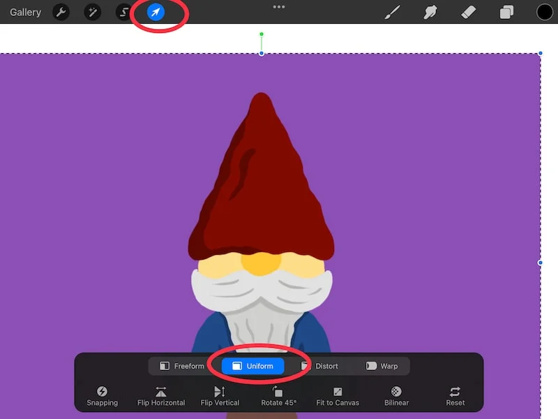 using the transform tool with gnome drawing