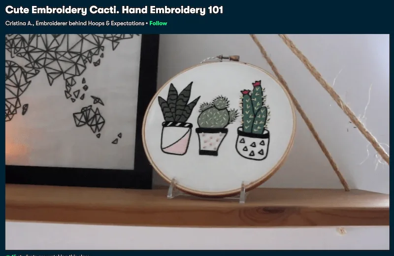 cute embroidery cacti skillshare class