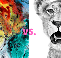 abstract art vs lion drawing