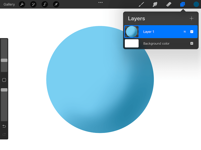 blue circle with shading on layer with alpha lock