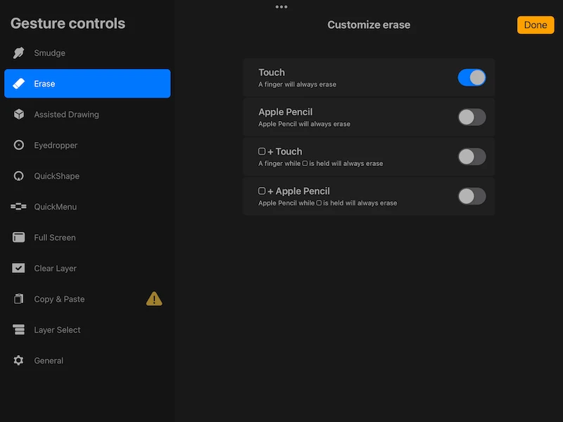 procreate gesture control with hazard sign