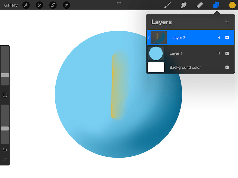 yellow line shaded on a blue circle with clipping mask
