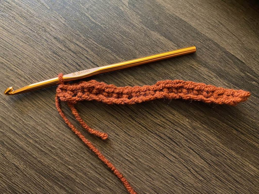 red yarn crochet row