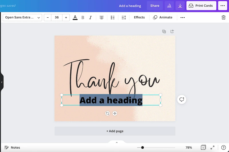 canva add text heading to a design
