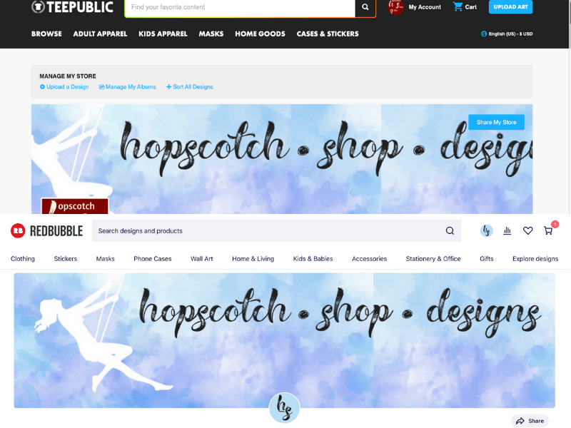 hopscotch shop designs teepublic vs redbubble