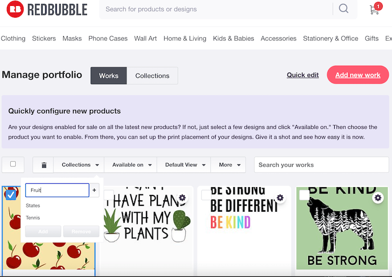 redbubble add a design to a collection