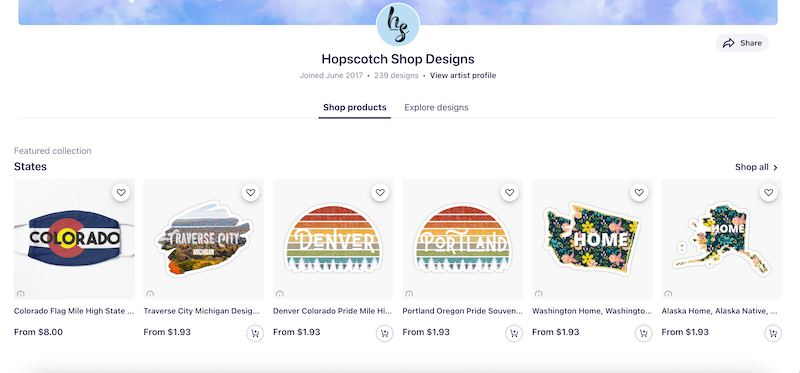 redbubble shop with featured collection