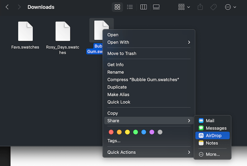 procreate airdrop .swatches file to ipad