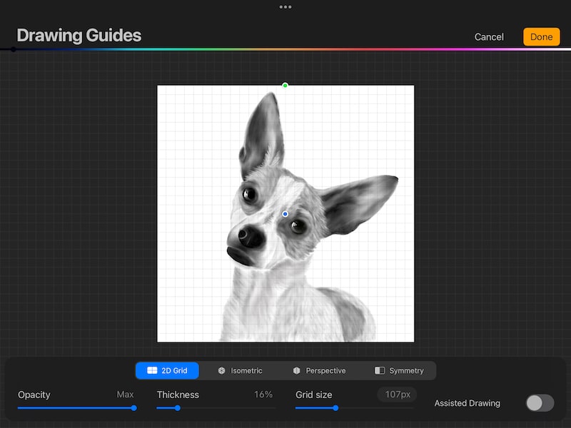 procreate high opacity low thickness grid