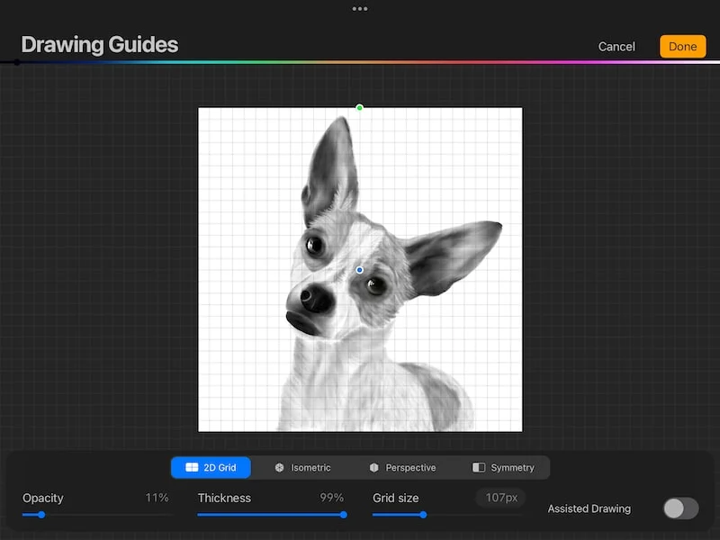 procreate low opacity high thickness grid