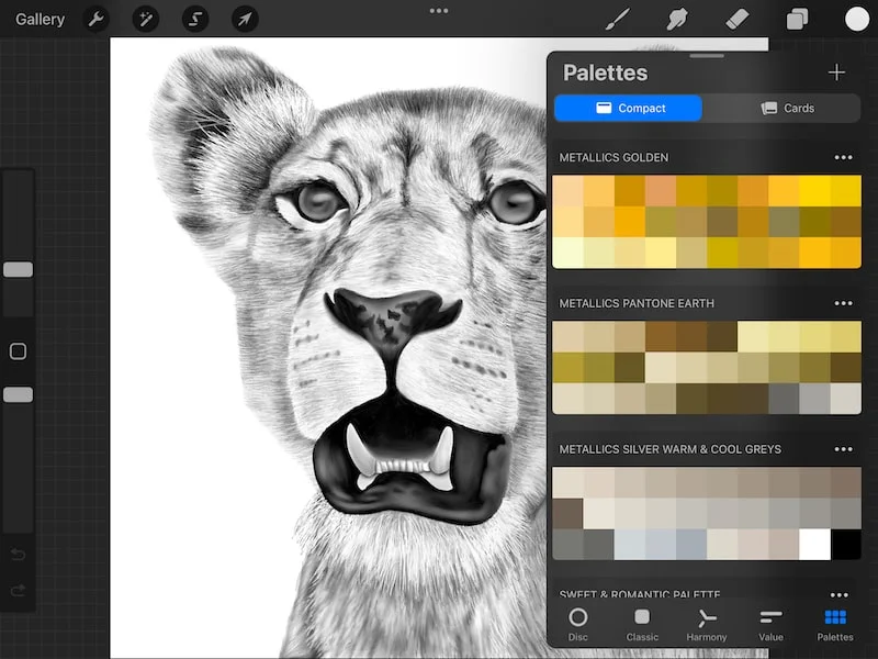 procreate metalic color palettes