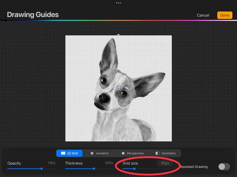 procreate size slider smaller