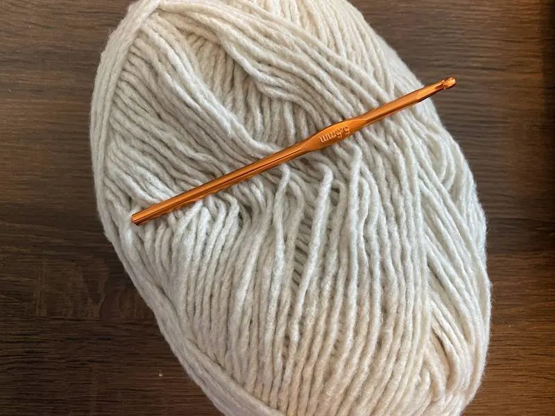 crochet hook and ball of yarn