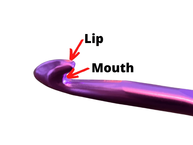 mouth and lip of crochet hook