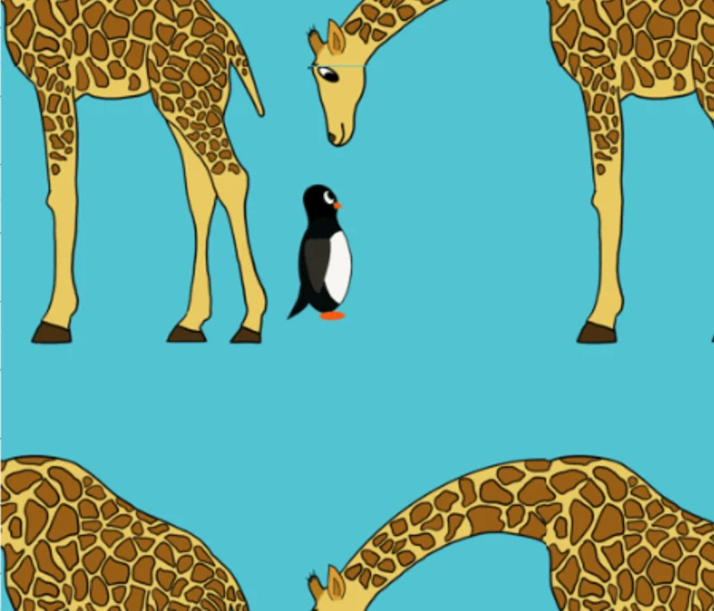 giraffe and penguin seamless pattern