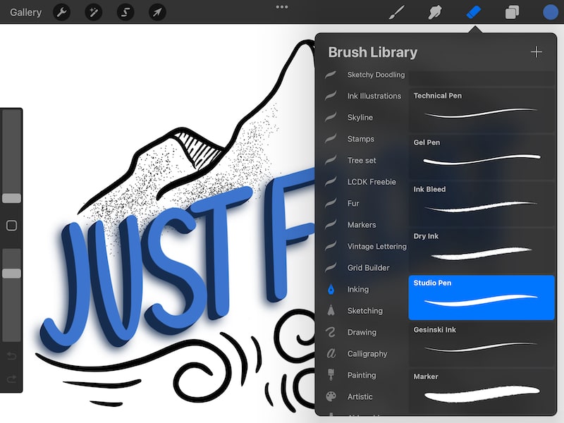 Procreate eraser with studio pen brush